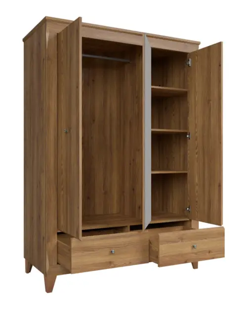 Armario de dos puertas Bergen 144 cm con espejo y cajón alerce sibiu dorado