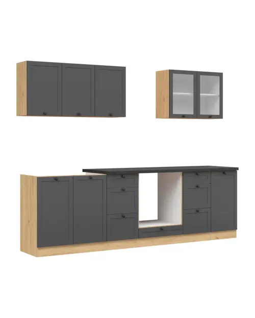 Conjunto de cocina Junona Line 260 cm grafito con encimera