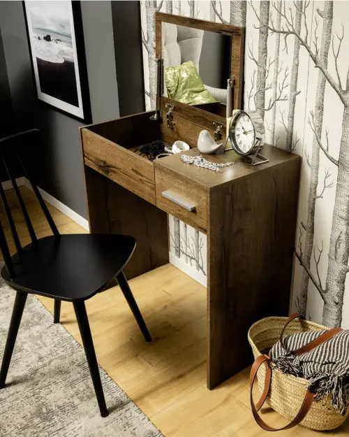 Tocador Nepo Plus 80 cm con cajón, compartimento y espejo roble noble