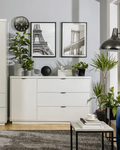 Armario de dos puertas Forn 94 cm con cajones blanco alto brillo