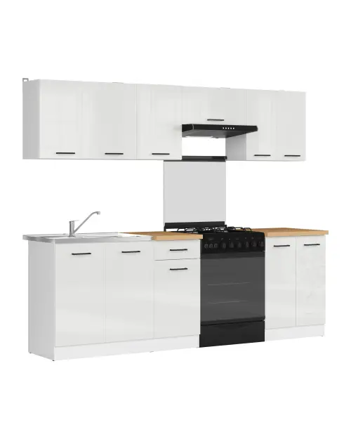 Conjunto de cocina Junona Line 240 cm brillo tiza con encimera