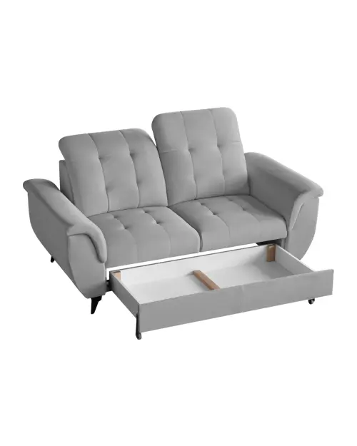 Dwuosobowa sofa Doria z pojemnikiem z szarego aksamitu