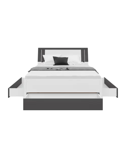 Cama Saturn 140x200 con 3 cajones blanco/grafito