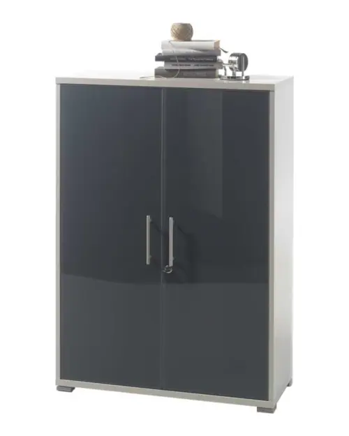 Шкаф Office Lux 79 см двухдверный на ключ светло-серый/графит стекло