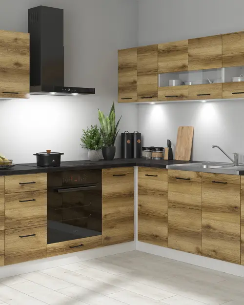 Conjunto de cocina rinconera Junona Line 220x240 roble delano claro sin encimera