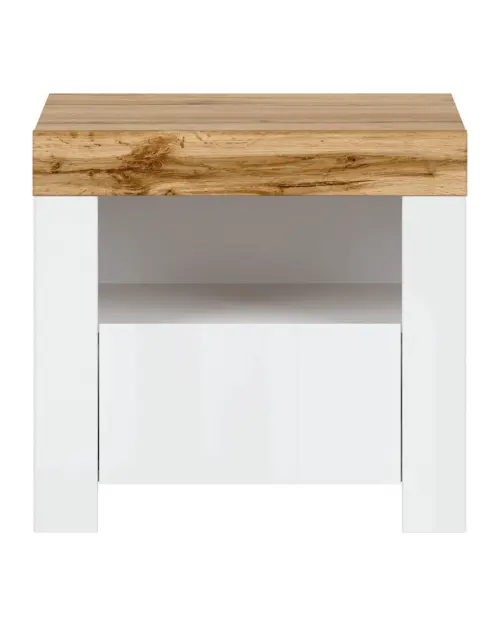 Mesita de noche Holten 54 cm con cajón blanco brillo/roble wotan
