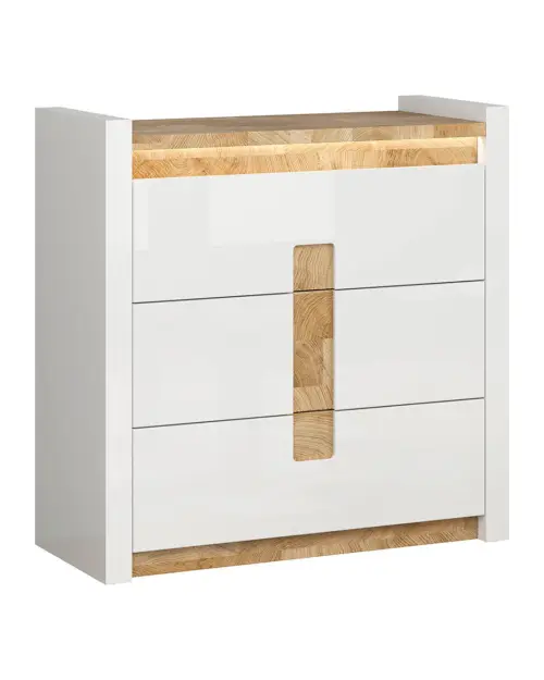 Cómoda Alameda 97 cm con 3 cajones roble westminster/blanco brillo