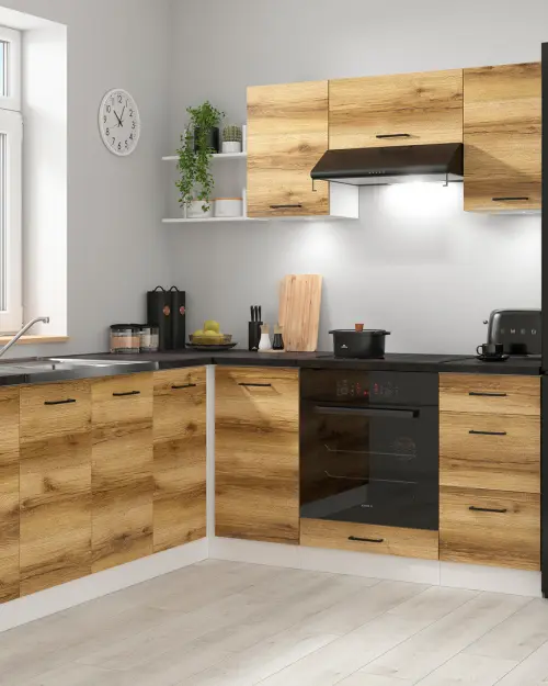 Conjunto de cocina rinconera Junona Line 200x220 roble delano claro con encimera