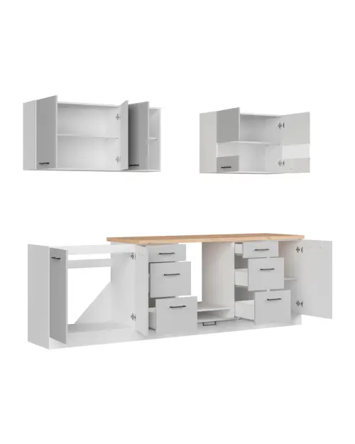 Zestaw kuchenny Junona Line 260 cm jasnoszary połysk z blatem