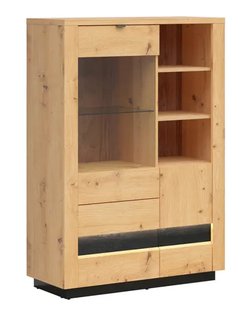 Vitrina Ostia 101 cm con 2 puertas y 2 cajones roble artisan