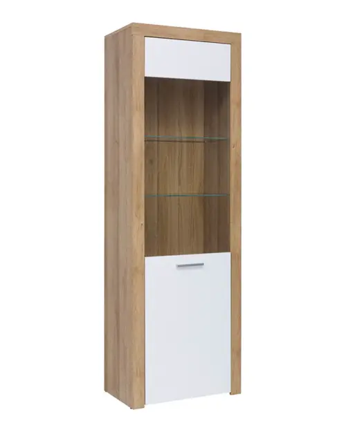Vitrina Balder 62 cm con puertas roble riviera/blanco brillo