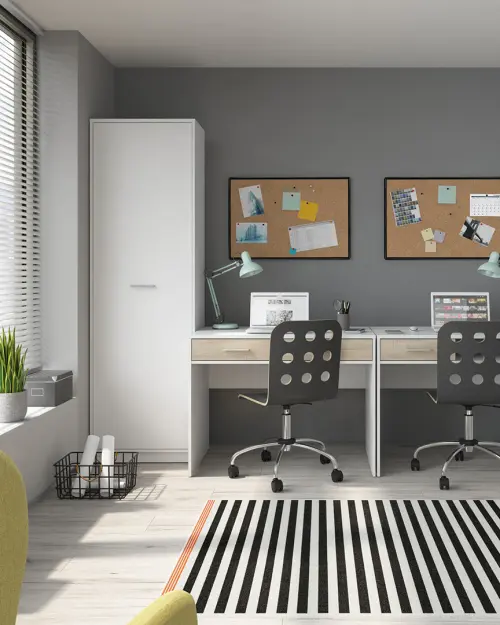 Escritorio Nepo Plus 100 cm con 2 cajones blanco/roble sonoma