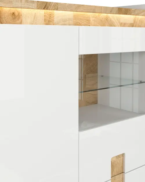 Vitrina Alameda 102 cm con 2 puertas y 2 cajones blanco brillo