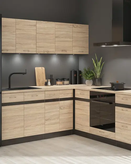 Conjunto de cocina rinconera Junona Line 200x200 izquierdo roble sonoma sin encimera