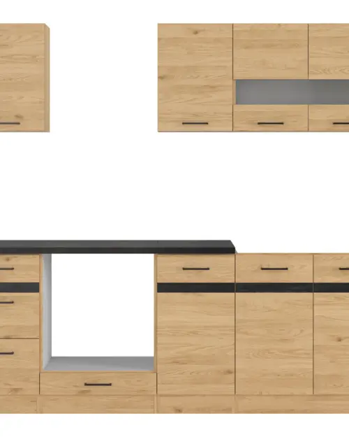 Conjunto de cocina Junona Line 220 cm roble bernstein con encimera