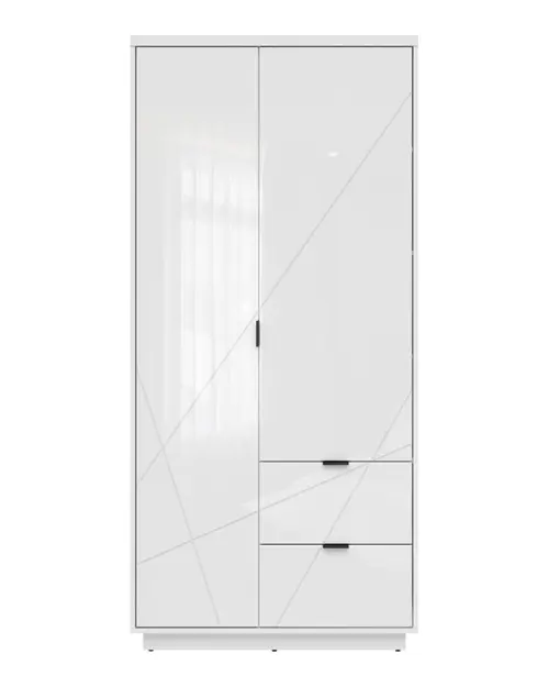 Armario de dos puertas Forn 94 cm con cajones blanco alto brillo