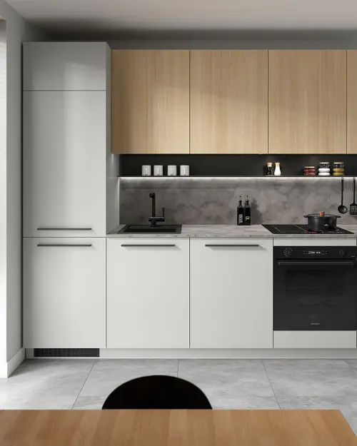 Conjunto de cocina Milino Medium A 285 cm gris/roble con encimera