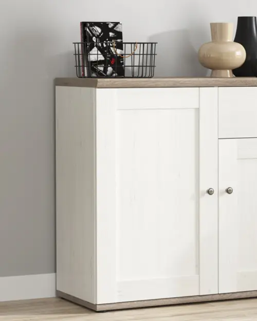 Cómoda Stockholm 103 cm con 2 puertas y un cajón pino andersen blanco/roble sonoma oscuro