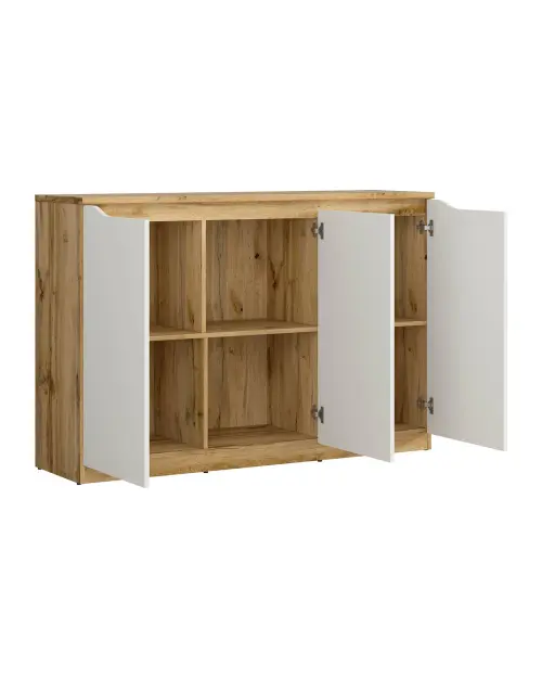 Aparador Nuis 135 cm de tres puertas roble wotan/blanco brillo