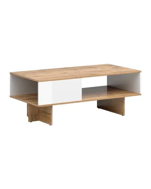 Mesa de centro Zele 120x60 con estante roble wotan/blanco brillo