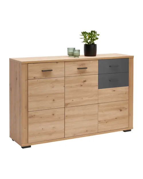 Aparador Maxim 138 cm con 3 puertas y un cajón roble artisan/antracita