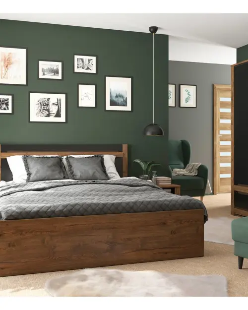 Кровать Ruso 140x200 с основанием и контейнером дуб април