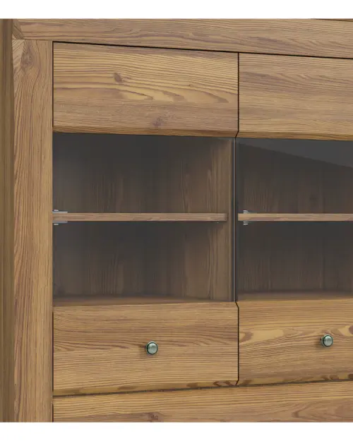 Vitrina Bergen 102 cm con 2 puertas y 2 cajones alerce sibiu dorado