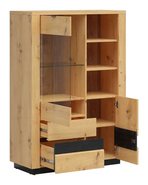 Vitrina Ostia 101 cm con 2 puertas y 2 cajones roble artisan