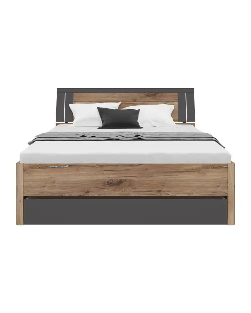 Cama Saturn 160x200 con 3 cajones roble flagstaff oscuro/grafito