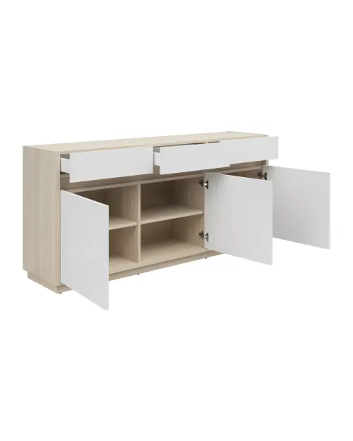 Cómoda Kim con 3 puertas y 3 cajones roble riva claro/blanco
