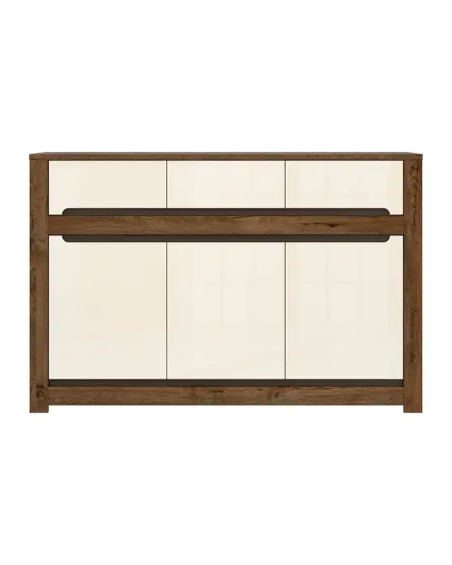 Cómoda Ruso 149 cm con 3 puertas y 3 cajones roble april/brillo perlado