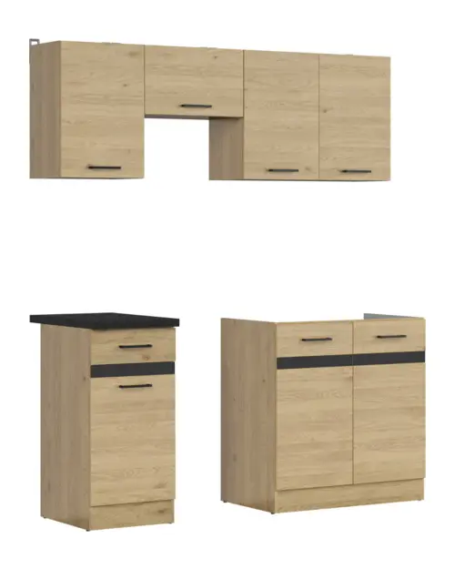 Conjunto de cocina Junona Line 170 cm roble bernstein con encimera