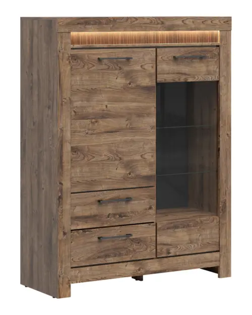 Vitrina Torin 114 cm con 2 puertas y 2 cajones roble ribbeck marrón