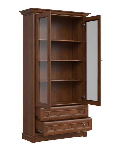 Vitrina Kent con 2 puertas y 2 cajones castaño