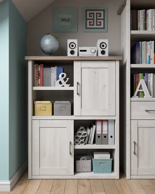 Bookcase Luca Juzi 106 cm with 2 doors and 4 shelves light sibiu larch