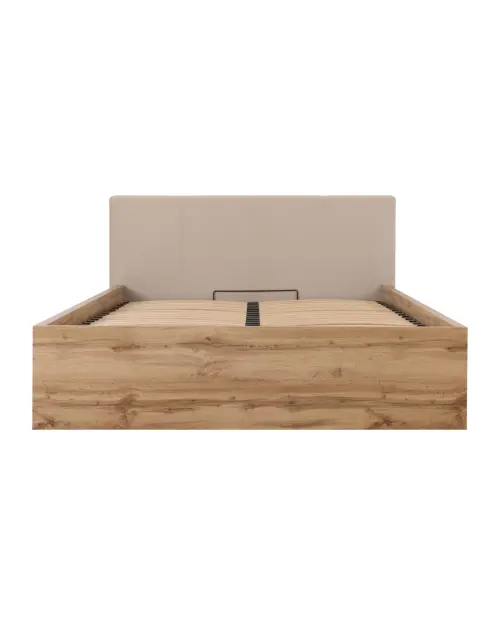 Cama Tetrix 160x200 con somier, arcón y cabecero tapizado roble wotan