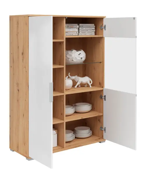 Vitrina Zele 90 cm de 2 puertas roble artisan/blanco brillo