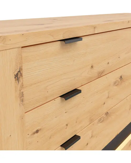 Cómoda Ostia 161 cm con puertas y 4 cajones roble artisan/roble negro