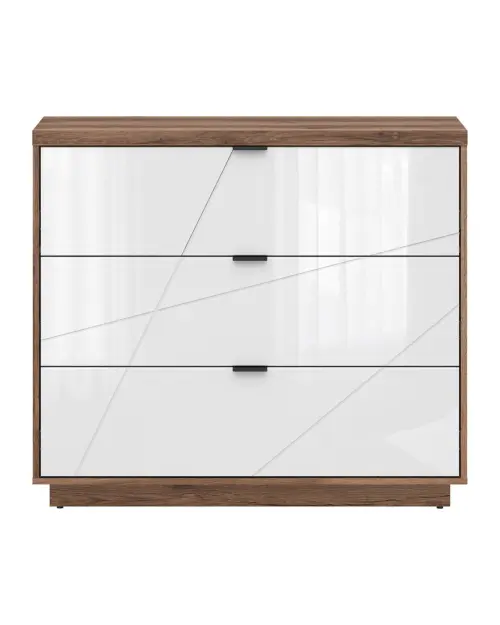 Cómoda Forn 106 cm con 3 cajones roble delano oscuro/blanco brillo