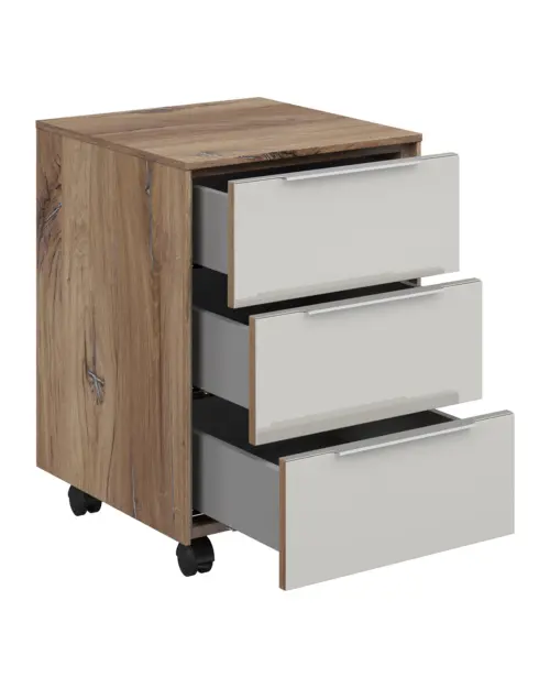 Cajonera de oficina Nevada 40 cm con 3 cajones roble flagstaff oscuro