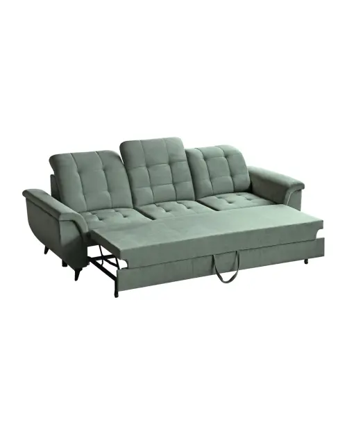 Sofa trzyosobowa rozkładana Doria z zielonego aksamitu