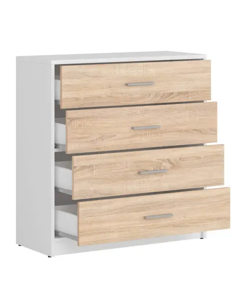 Cómoda Nepo Plus 80 cm con 4 cajones blanco/roble sonoma