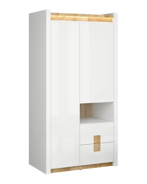 Armario de dos puertas Alameda 102 cm con cajones blanco brillo/roble westminster