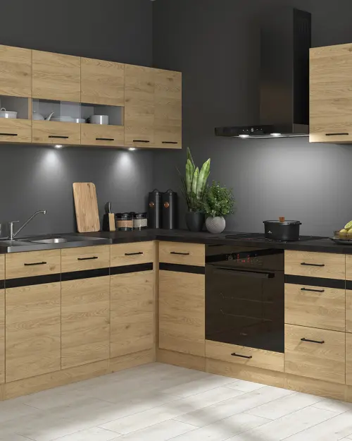 Conjunto de cocina de esquina Junona Line 220x240 izquierdo roble bernstein sin encimera