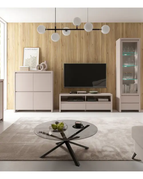 Cómoda Kaspian 144 cm con 2 puertas y 4 cajones cachemira