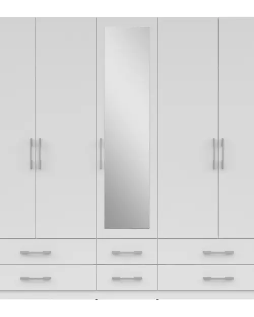 Armario de cinco puertas Herford 226 cm con espejo y 6 cajones blanco