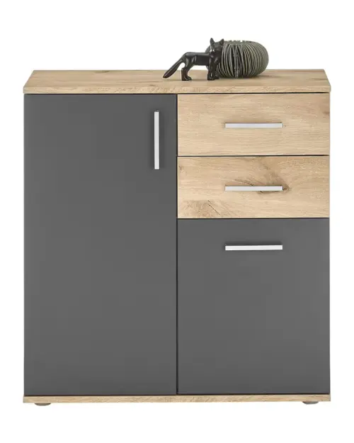 Cómoda BC 80 cm con 2 puertas y 2 cajones roble vikingo/gris