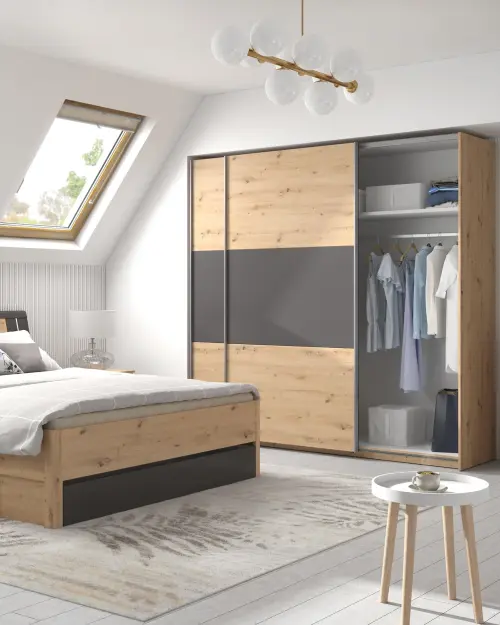 Armario de puertas correderas Saturn 218 cm roble artisan/grafito