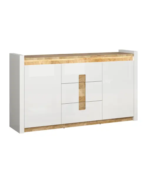 Cómoda Alameda 172 cm con 2 puertas y 3 cajones roble westminster/blanco brillo