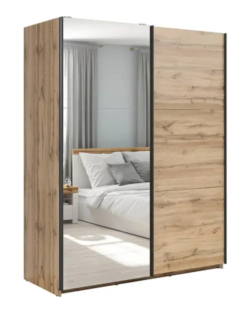 Armario corredero Tetrix 153 cm con espejo roble wotan